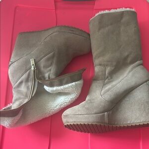 Women's Beige Wedge Boots